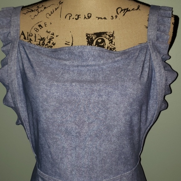 New Aerie Denim Overall Ruffle One Piece Swimsuit - Picture 5 of 8